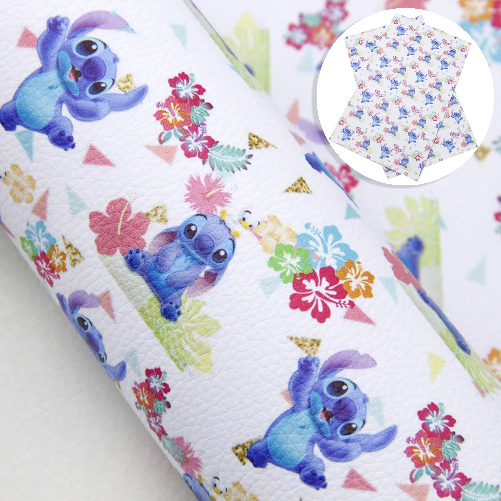 Disney Lilo and Stitch 20*33cm Faux Leather Sheets Lychee Synthetic Leather Fabric Sheet Making Earrings Bows Crafts Material