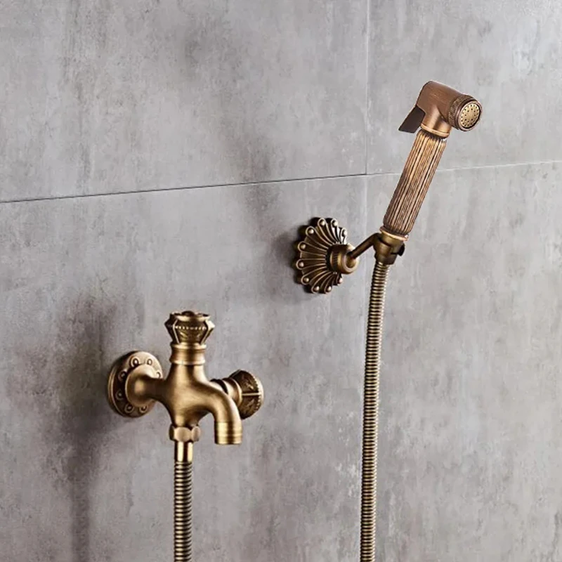 

Bidet Faucets Antique Brass Bathroom Shower Blow-fed Spray Gun Nozzle Toilet Bidet Faucet Single Cold Water Taps Bathtub Faucet