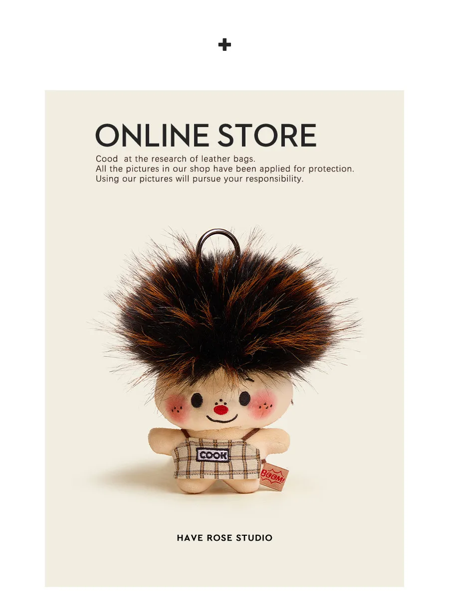 バラのような縮れた髪のかわいい漫画風ぬいぐるみキーホルダー、楽しいバッグチャーム、バックパックペンダント、バッグペンダント人形用のクリエイティブなアクセサリー