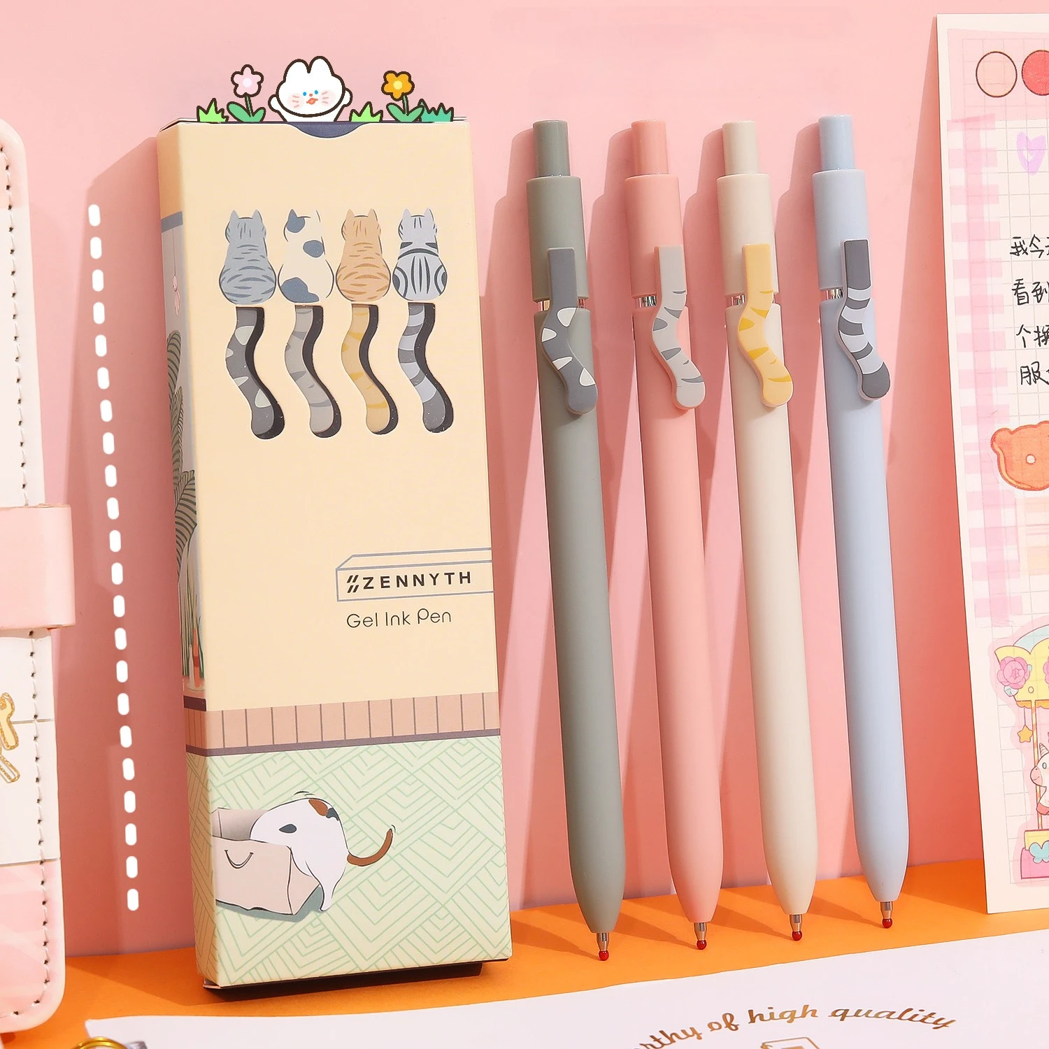 

4 Pcs/set Cute Cat Tail Gel Pen 0.5mm Gel Pens Quick Drying Smooth Writing Pen Students Stationery Office School Supplies