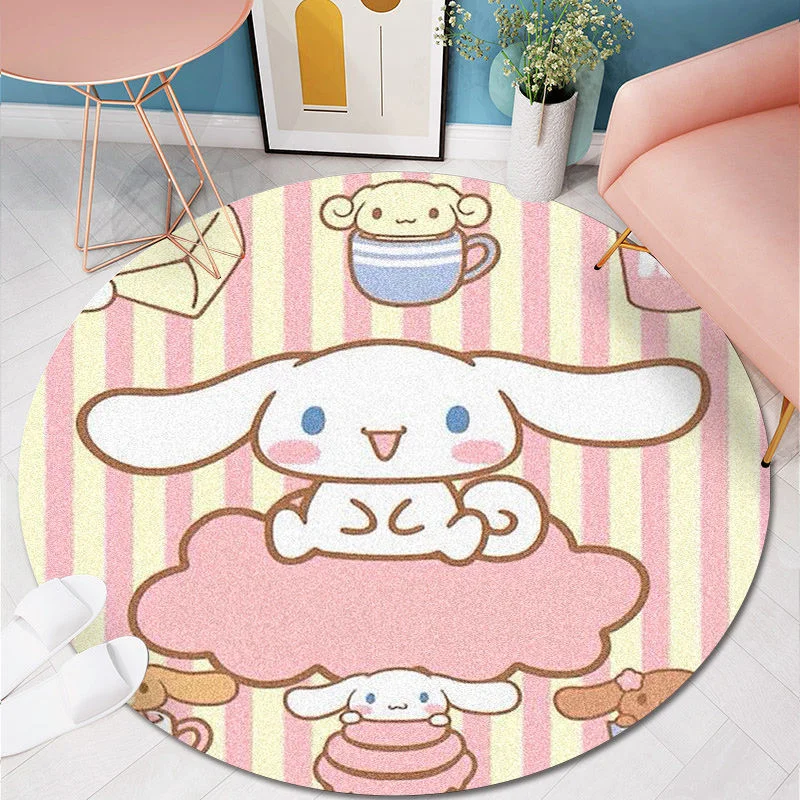 Sanrio Carpet Floor Rug Cinnamoroll Room Decor Carpet Cute Cartoon Round Mat Crystal Velvet Children Bedroom Living Room Decor