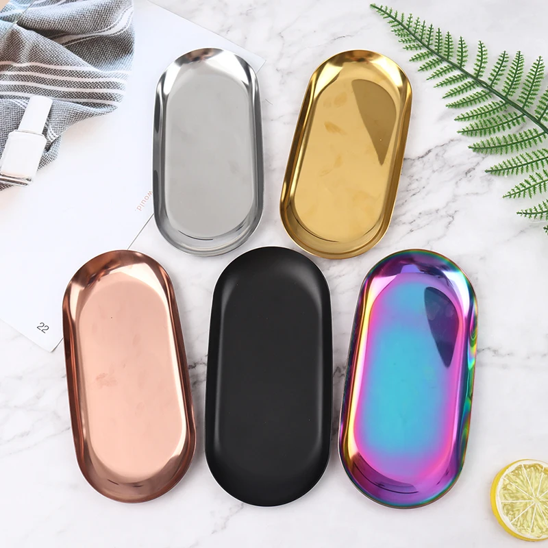 1PC new Nordic Style Gold Dining Plate Stainless Steel Dessert Plate Nut Fruit Cake Tray 17.9*8.5cm