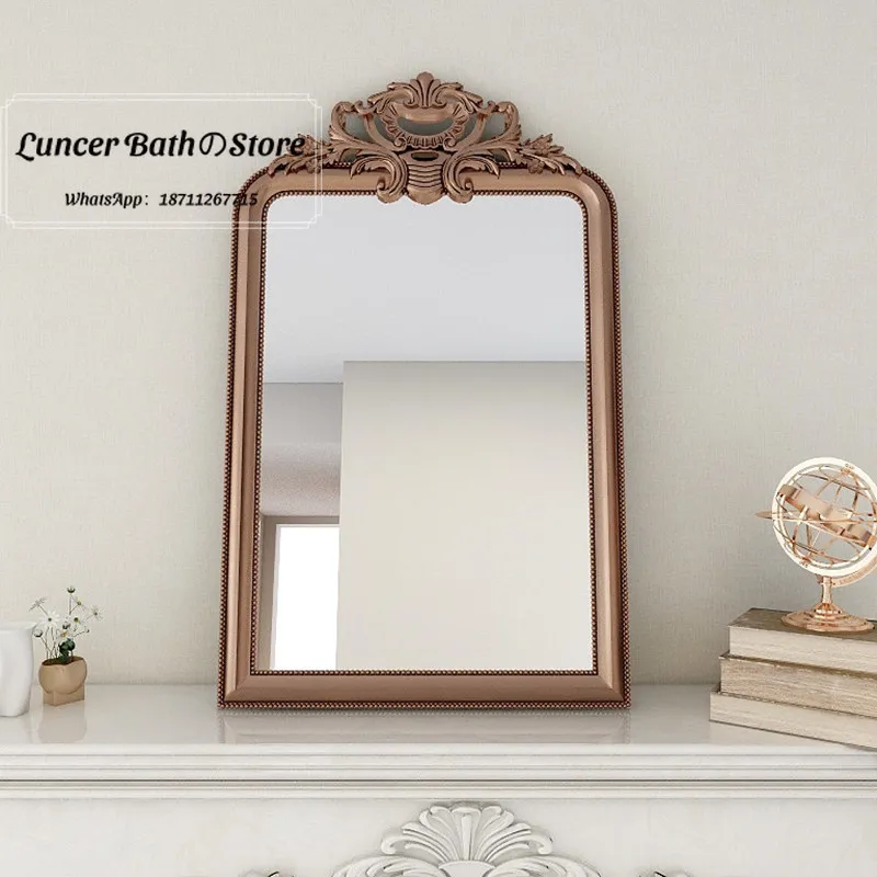 French retro fireplace decorative mirror wall-mounted living room entryway mirror antique carved palace style decorative mirror