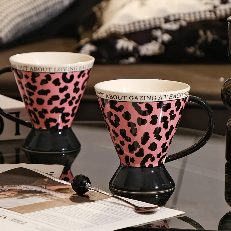 Light Luxury High-end Leopard Print Mug, Vintage Creative High Beauty Ceramic Water Cup, Niche Leopard Print Coffee Cup