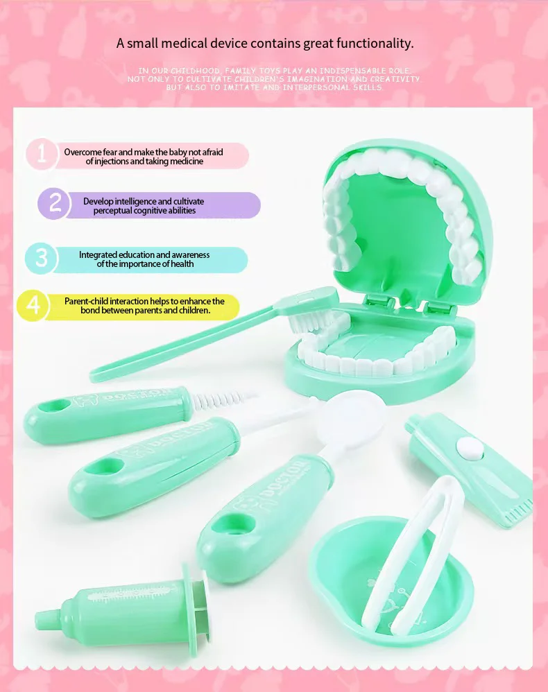 Juego de juguetes para educación temprana, juguete de práctica de cepillado Oral, inyección de pequeño médico, juego de simulación para niñas y niños