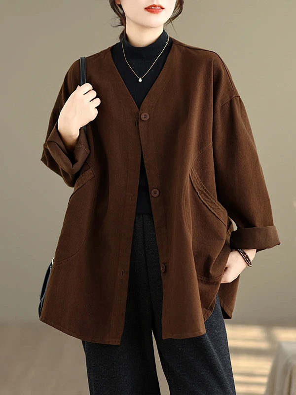 Retro sle ort comprimento v-ne casaco casual solto ajuste plus size cor outerwear feminino primavera outono aberto cardigan
