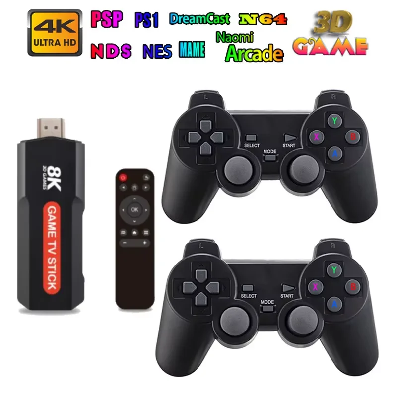 X2 Plus Game Stick 8K Retro Video Game Console مع وحدة تحكم لاسلكية 64G TV Sticks 10000+ ألعاب لهدية PSP