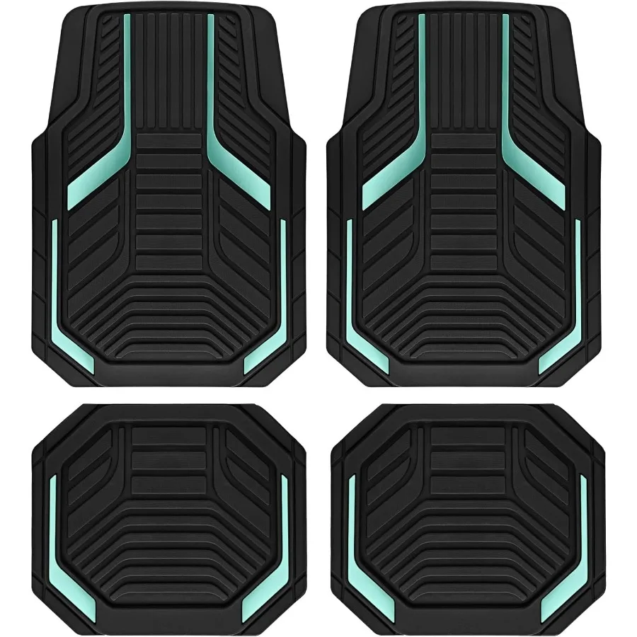 

Heavy Duty Rubber Floor Mats with Mint Aluminum F Design for Automotive SUV Sedan Van Front and Rear Set Featuring AntiSlip Bac