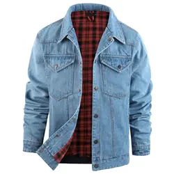Plus Western Plaid Flannel Casual Jacket Truck Driver Denim Jacket for Men