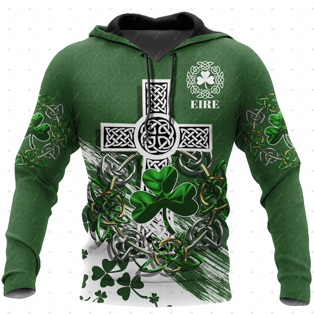 Custom Name Irish Ireland Country Flag St.Patrick Tattoo Vintage Retro Unisex 3DPrint Harajuku Pullover Casual Jacket Hoodies 29