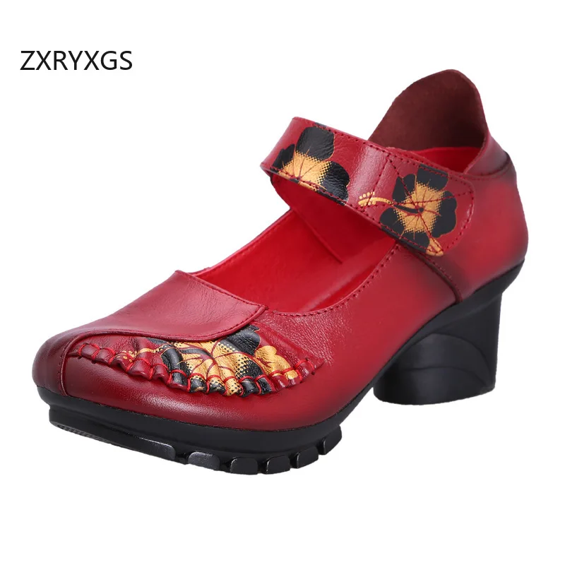 

ZXRYXGS New Fashion Classic Printing Spell Color Genuine Leather Shoes High Heels 2024 Elegant Non-slip Banquet Wedding Shoes