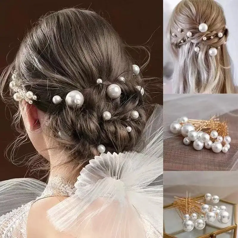 Fashion U-shaped Pin Metal Barrette Clip Pearl Hairpins For Bride Flower Clear Crystal Tiara Wedding Jewelry Hair Accessories