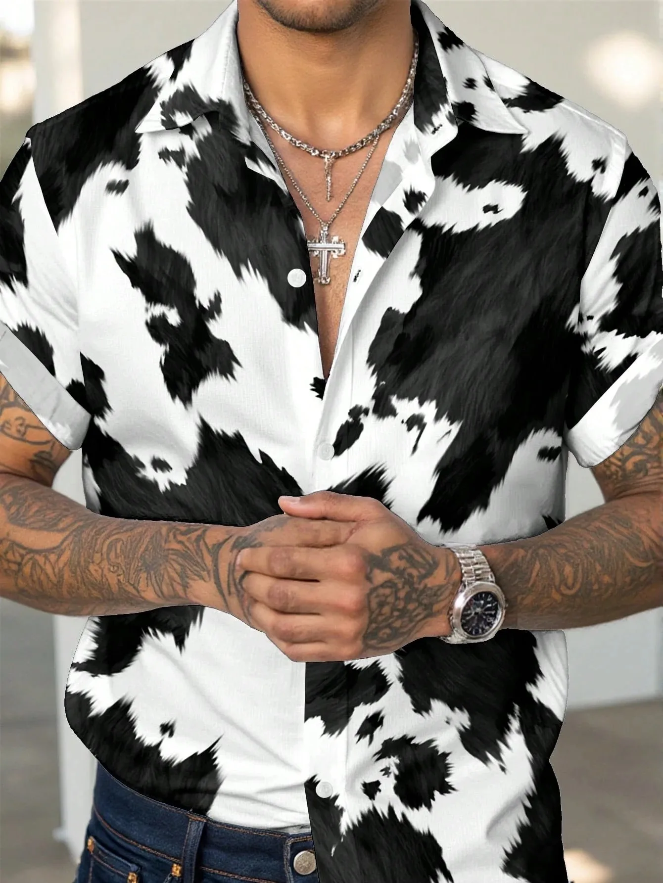 

2026 Summer New Style Men's Short-Sleeved Shirt with 3D Spot Pattern Print - Street Casual Fashion Comfortable and Soft