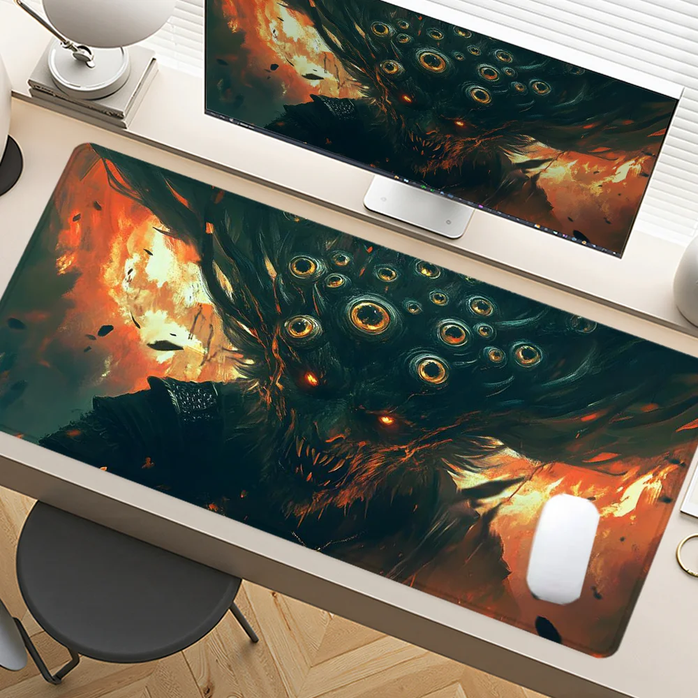 

Fiery Monster Mouse Pad Large Desk Accessories Desk Pad Rubber Base with Stitched Edge Mousepad Non-Slip Mousepad for Office