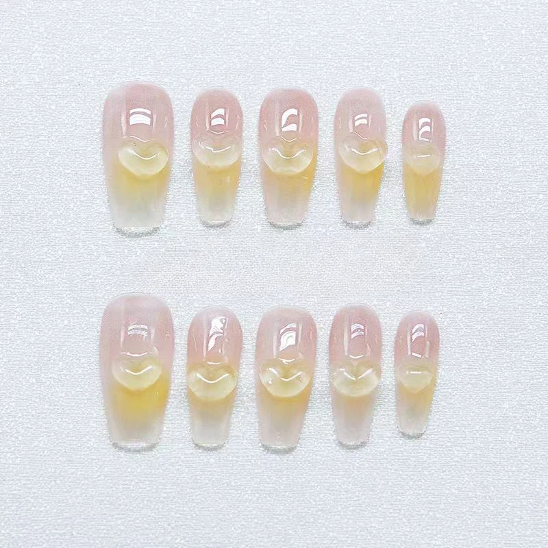 [Gentle Series] Hand-worn Nail Gradual Change Color Dopamine Three-dimensional Love Fairy Whitening Nail Patch