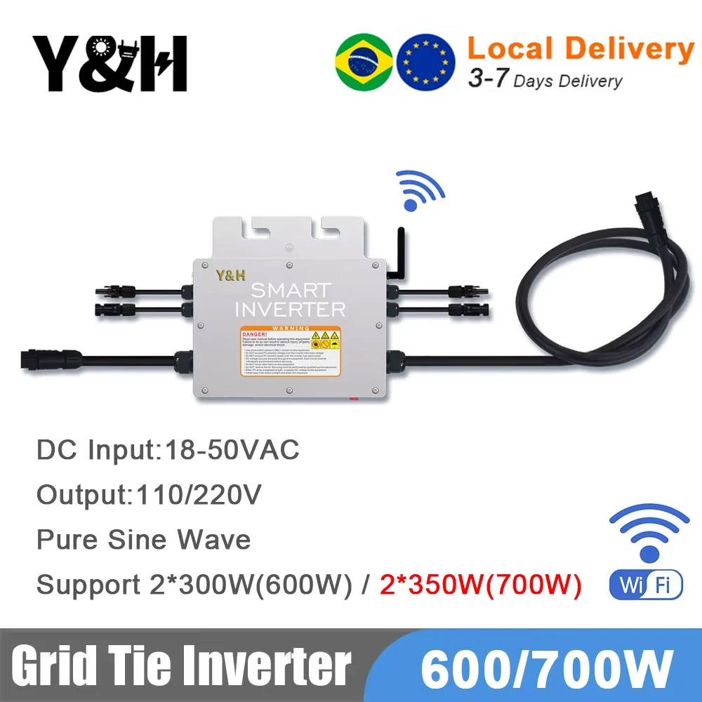 Y&H 600W 700W Smart Grid Tie Inverter MPPT Micro Solar Inverter with WiFi Monitor DC18-50V Input AC110V/220V Auto Output