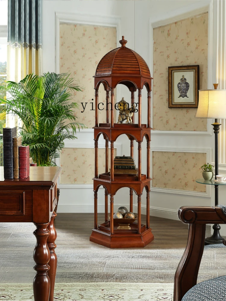 YY Corner Decoration Living Room American Solid Wood Antique Rack Curio Box Wine Cabinet