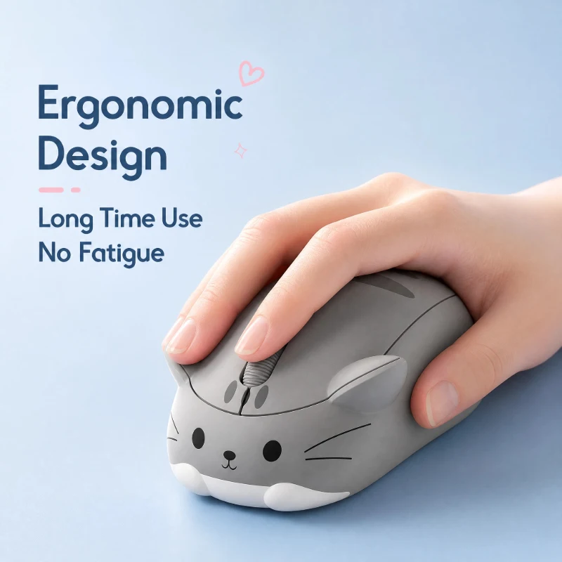 New Cute Cat Wireless Mouse 2.4G Portable Silent Ergonomic Mouse for Laptop PC Gift for Women Girls