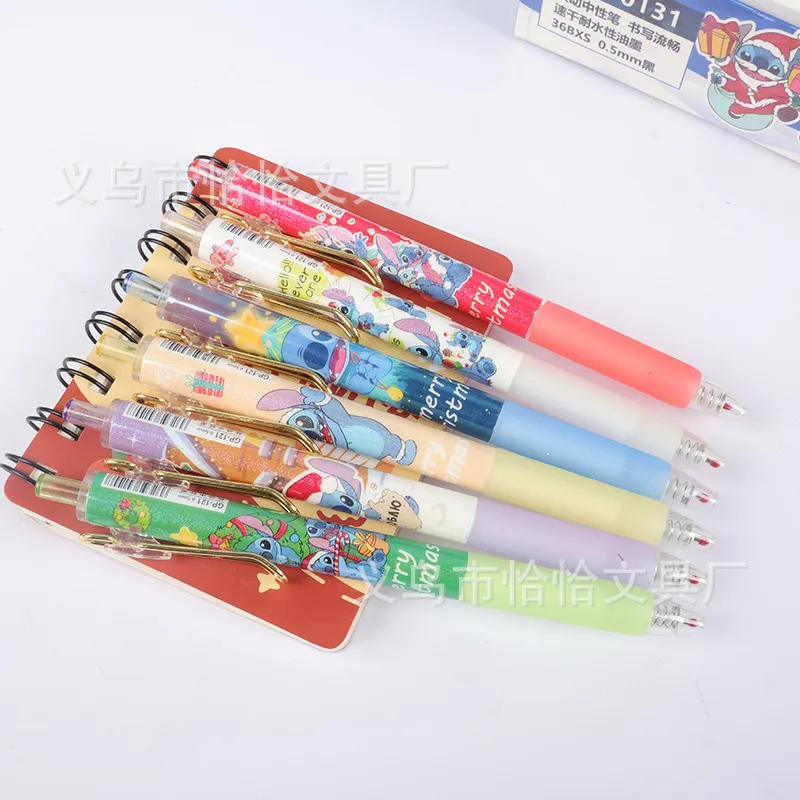 6/36 قطعة ديزني غرزة الصحافة هلام القلم 0.5 مللي متر طالب الكتابة القلم لطيف الكرتون الأسود مكتب قلم توقيع القرطاسية هدية #5