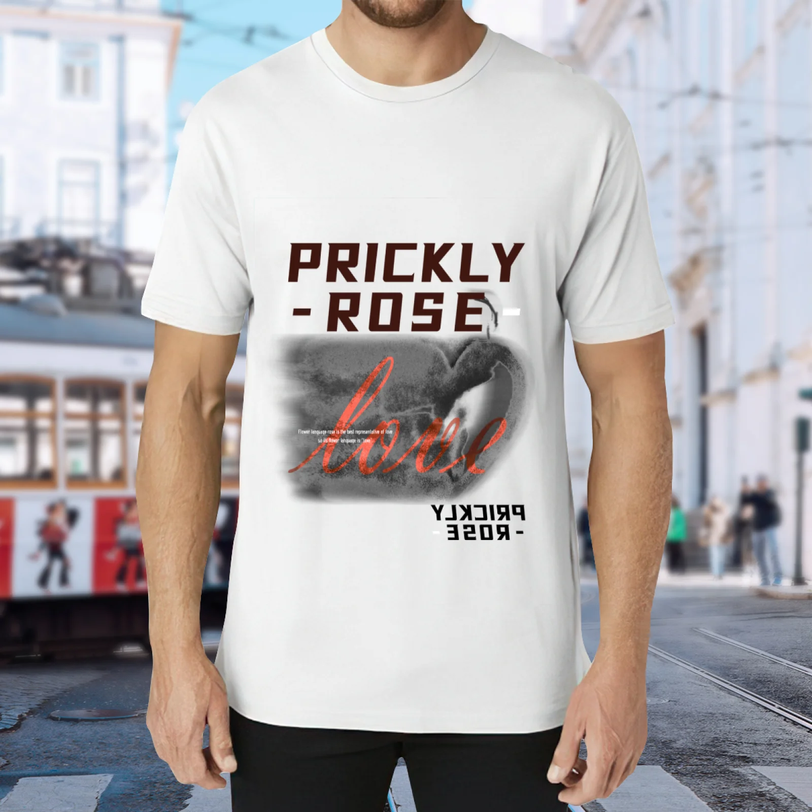 Unisex Prickly Rose Love Graphic T Shirt Y2K Grunge Streetwear Short Sleeve Crew Neck White Tee Summer Casual Oversized Top