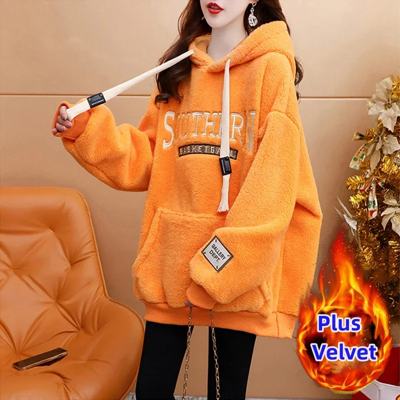 Felpe con cappuccio pullover top per il giorno di natale della ragazza sciolto stile coreano Streetwear felpe con cappuccio in pile felice anno nuovo abbigliamento donna