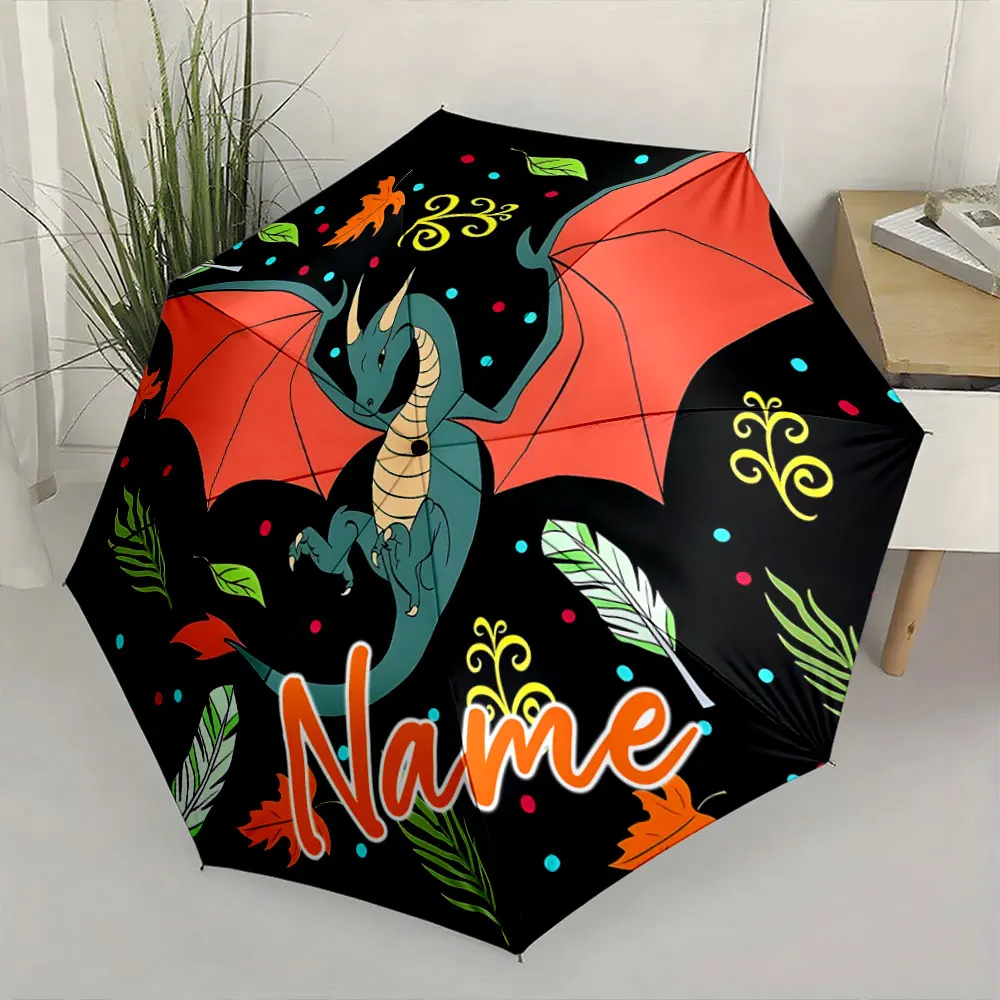Custom Name Colorful Dragon Umbrella Design with Vivid Patterns Print 8 Iron Ribs Folding Umbrella Auto-Open Fashion Sunshade