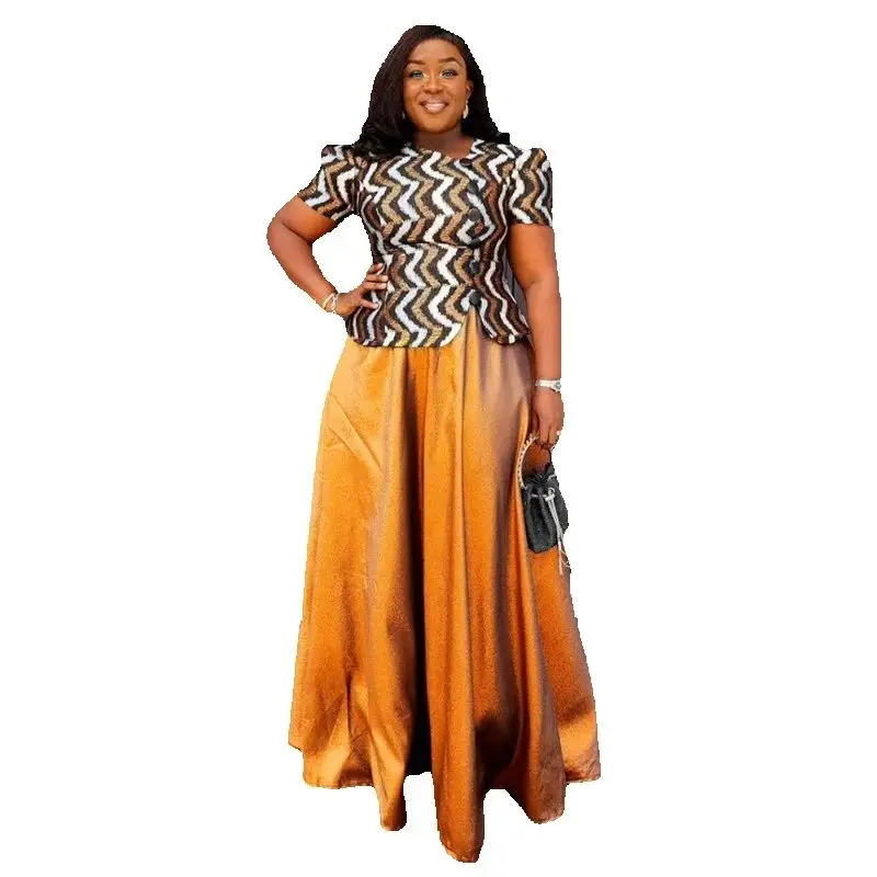 

African Dashiki Ankara 2 PCS Women's plus Size Outfit Set Wedding Party Evening Tops And Skirts Robe Clothing