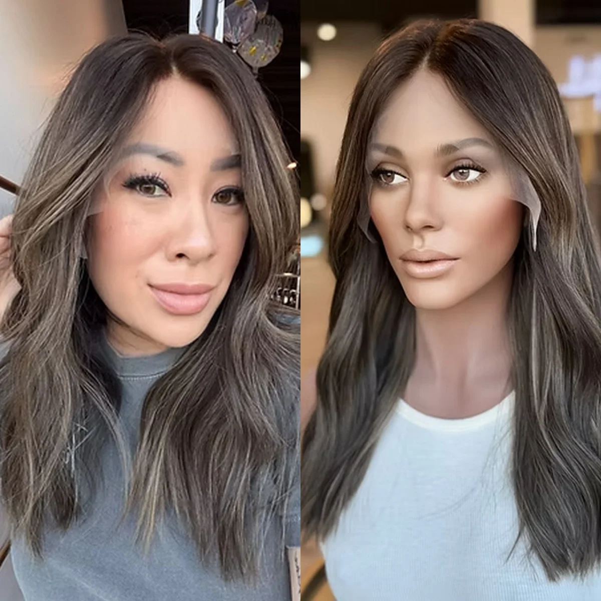 20 Inch Soft Dark Wigs Balayage Beginner Friendly Brunette Natural Wave Synthetic 13*4 HD Invisible Lace Frontal Wigs For Women