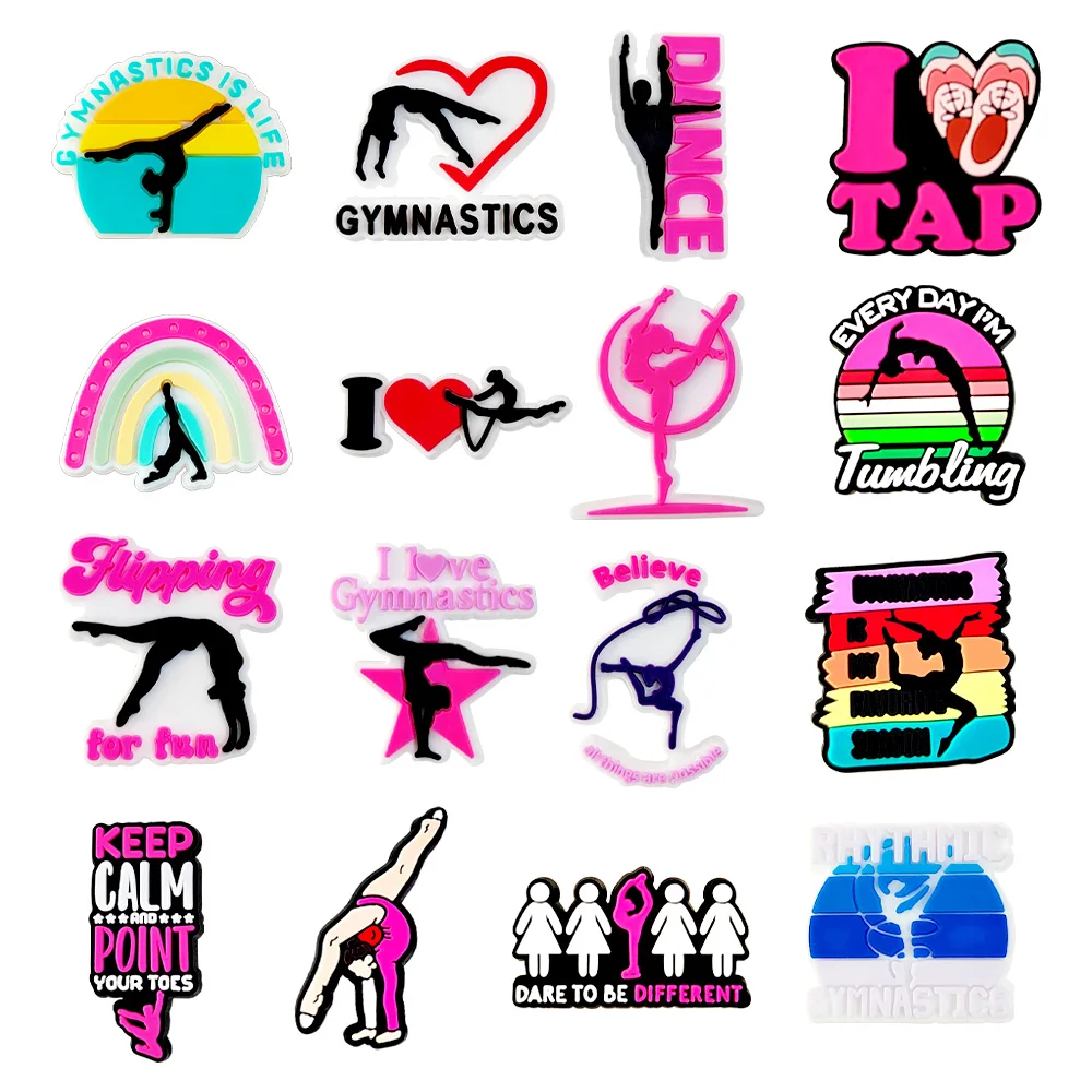 1-16Pcs Just A Girl Who Love Gymnastics PVC Shoes Charms Point your Toes Clog Accessories Sports Decorations Fit Backpack