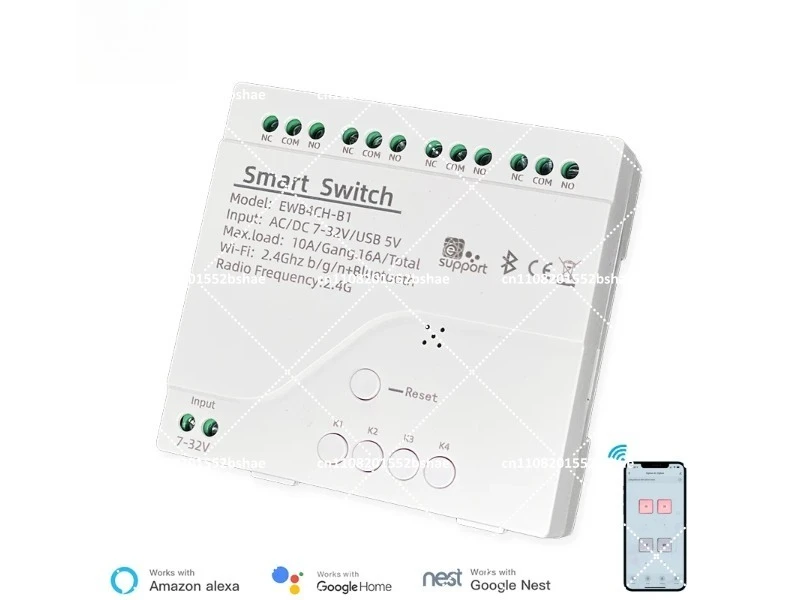 4 Channel Smart WiFi Bluetooth Dry Contact Relay Switch Module, APP Remote Control,