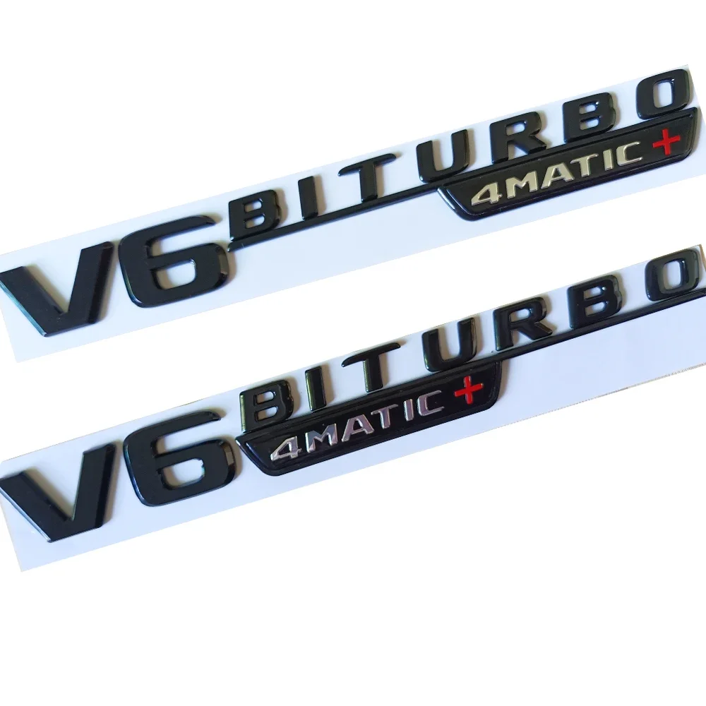 Глянцевая черная хромированная эмблема Metta Black Chrome для V6 BITURBO 4matic+ — наклейка на крыло автомобиля, стикер Double Turbo