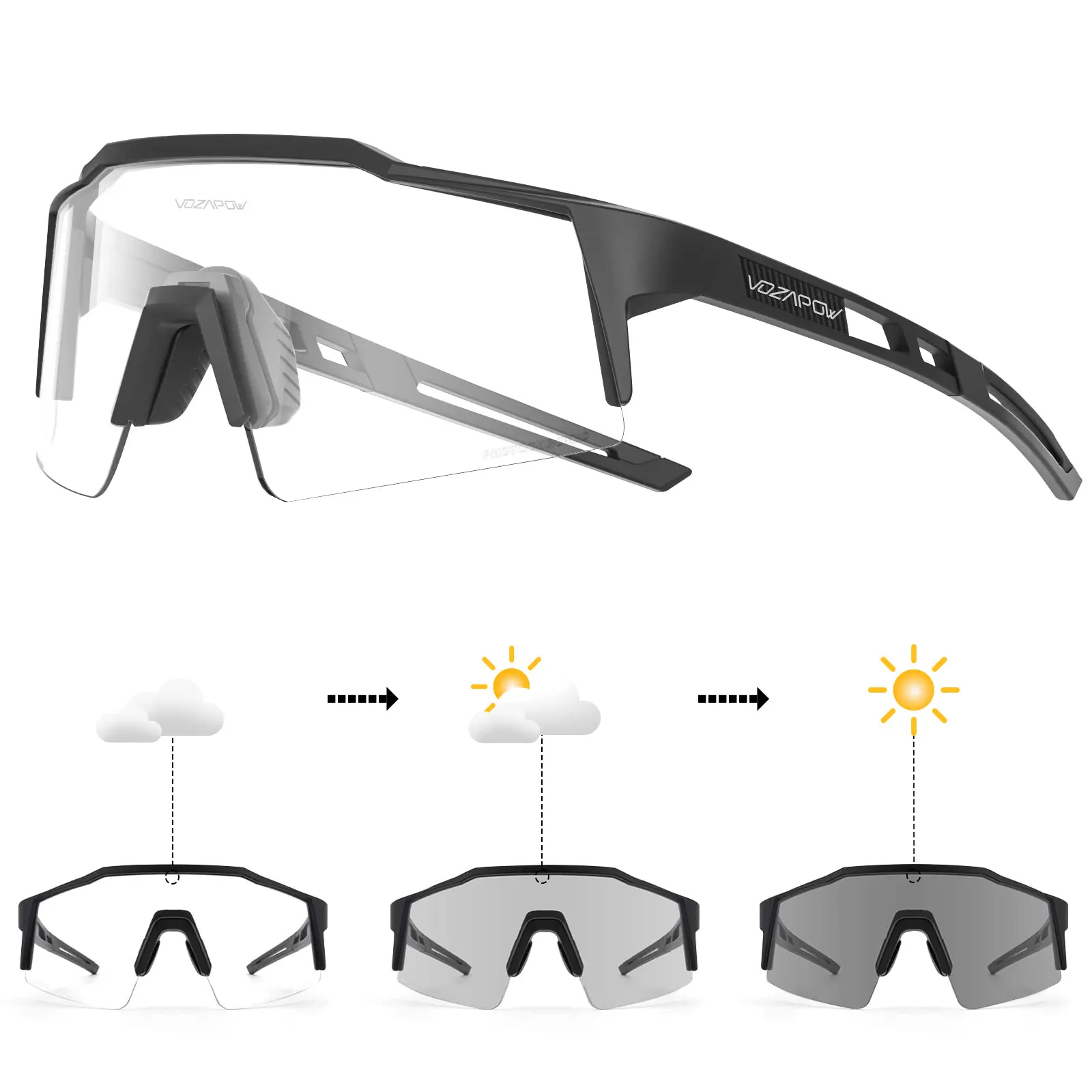 Vozapow Cycling Glasses Photochromic Sunglasses Men Women Bike Off Road Anti Fog Polarized Mountaineering Eyewear Hiking Goggles