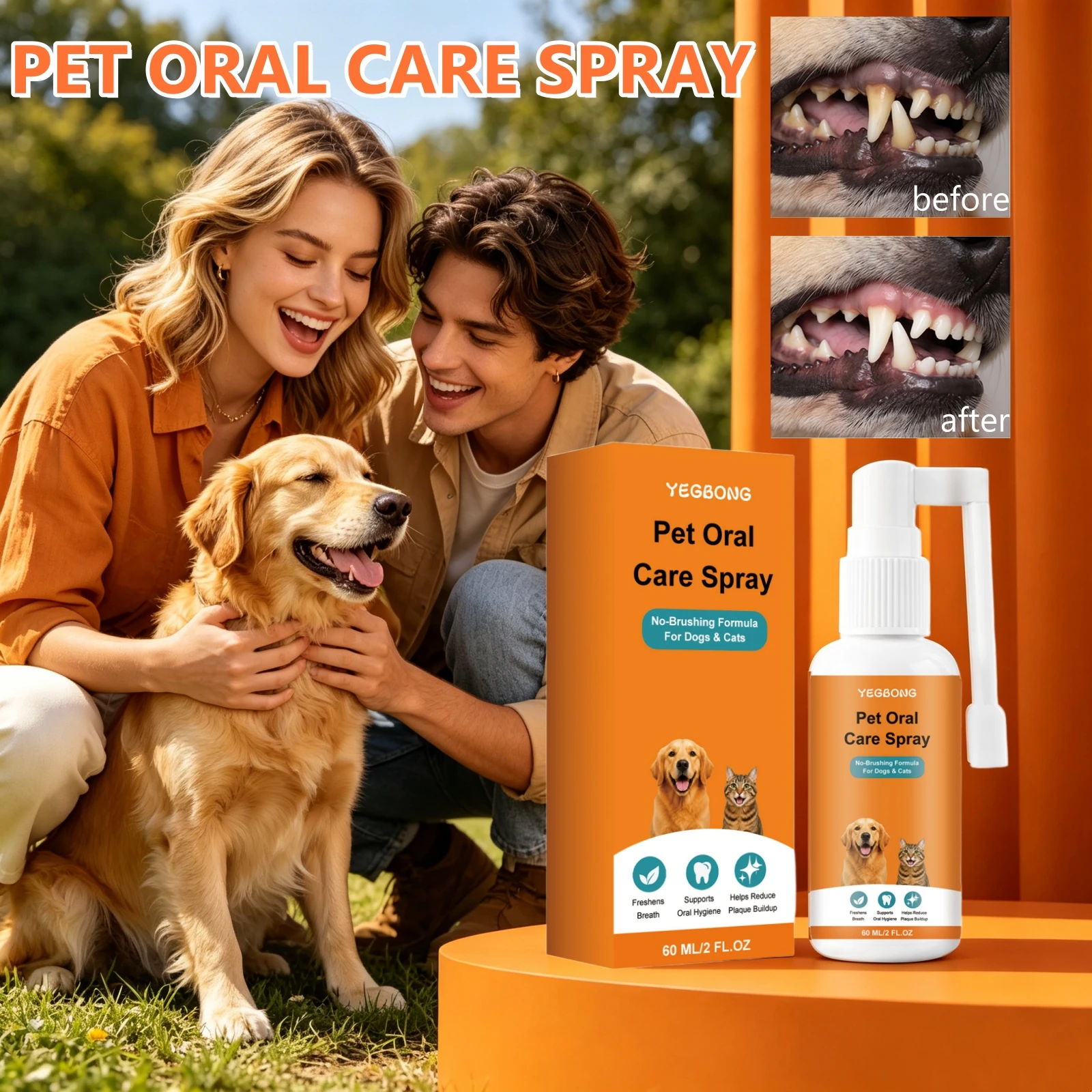 No-Brush Pet Oral Care Spray Gentle Clean Teeth Prevent Tartar Build-Up Remove Bad Odor No Rinse Dog Cat Breath Freshener Spray