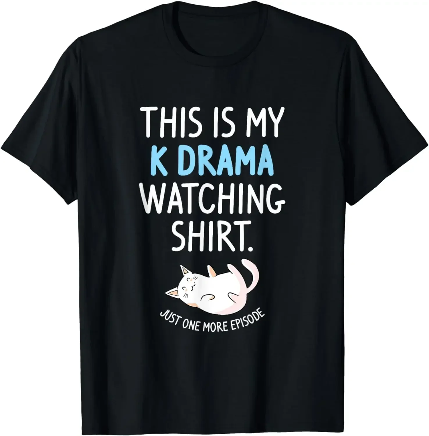 

Kawaii Cat Drama Watching Shirt Funny Korean Drama Lover Graphic Tee Cotton Casual T-Shirt