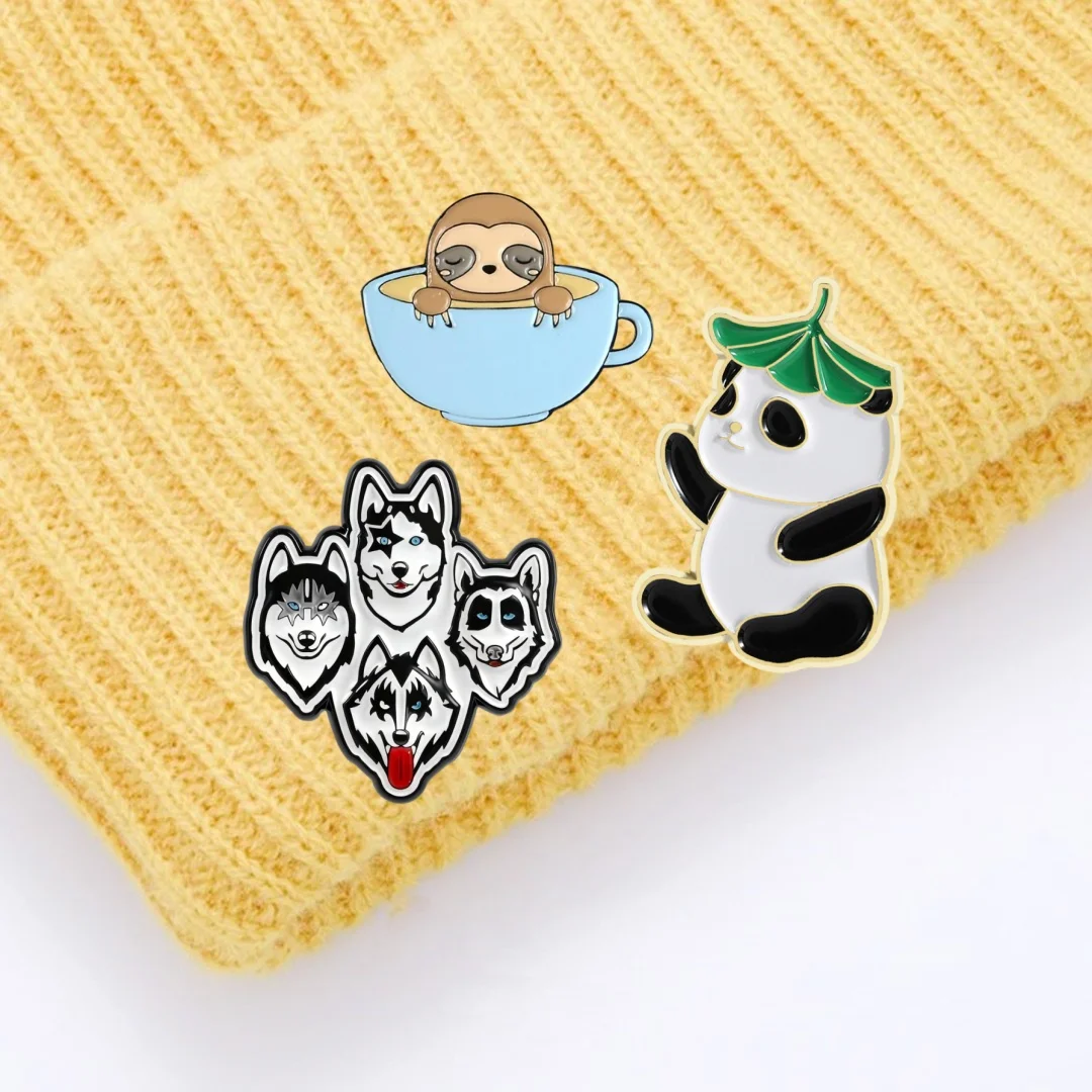 Quirky Husky Rock Tribute Enamel Pin Set Four Husky Faces In Rock Star Style Brooch Custom Badge Accessory Gift For Music Fans