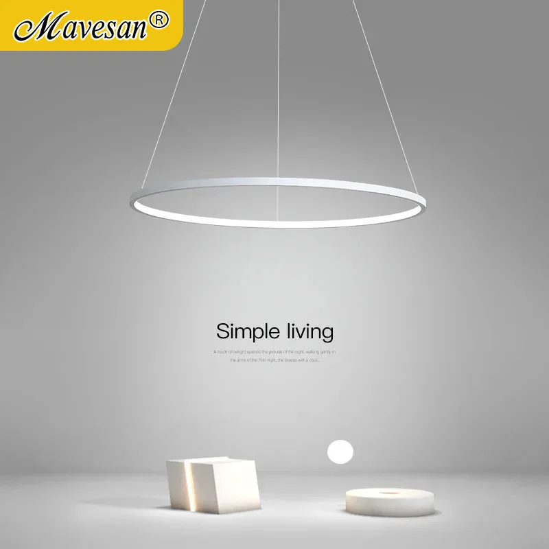 

Nordic Ring Led Chandelier Lighting Aluminium Circle Lustre Dinning Room Pendant Lamp Black White Gold Frame Led Lamp Fixtures