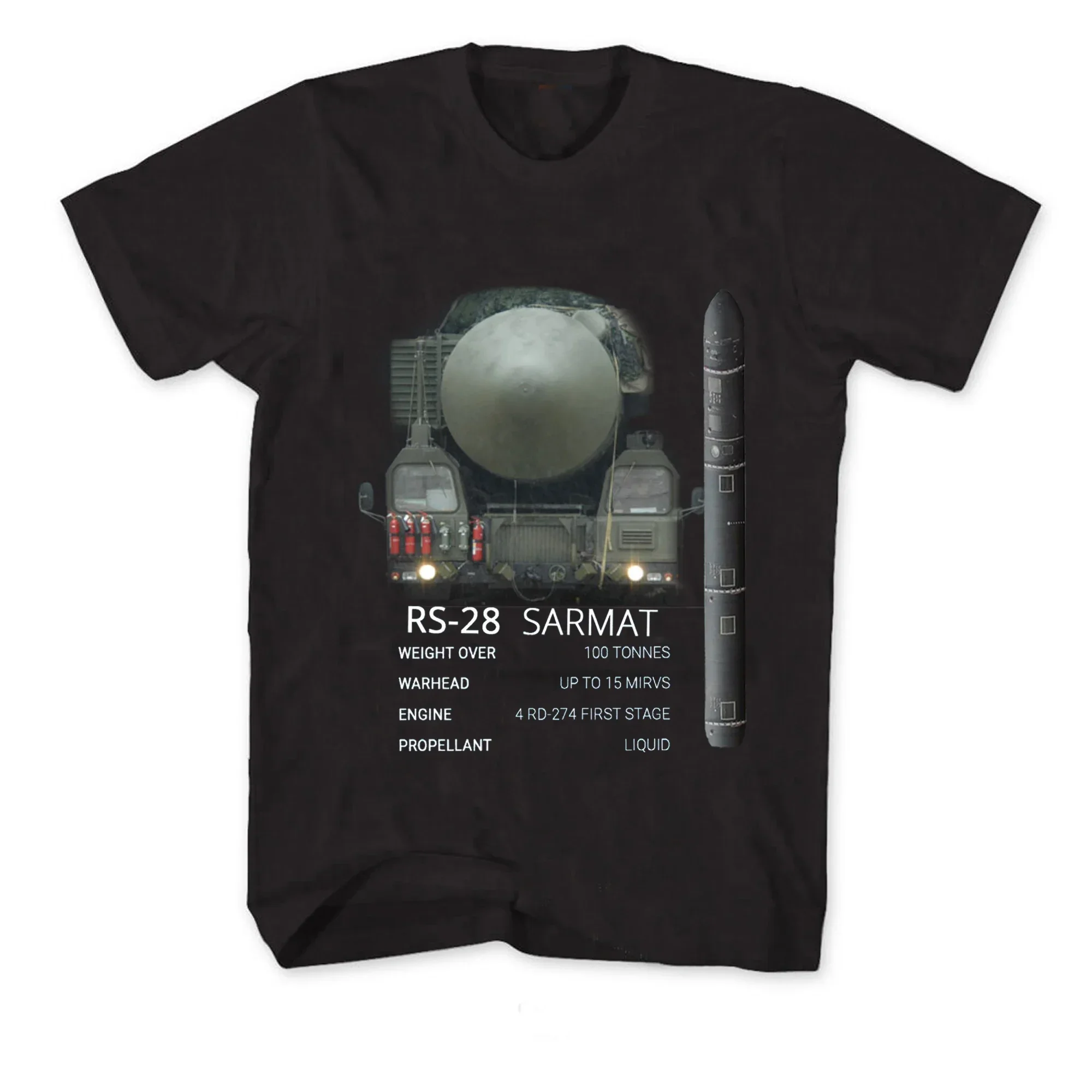 Camiseta de misil balístico Intercontinental ruso RS-28 Sarmat "Satan II", camiseta informal de manga corta con cuello redondo 100% algodón para hombre