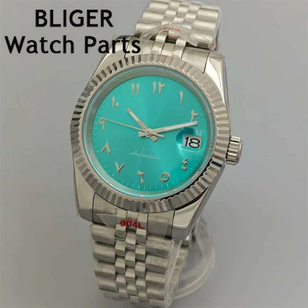 BLIGER 36mm/39mm relojes para hombre NH35 relojes con movimiento mecánico automático números de letras árabes esfera cristal de zafiro