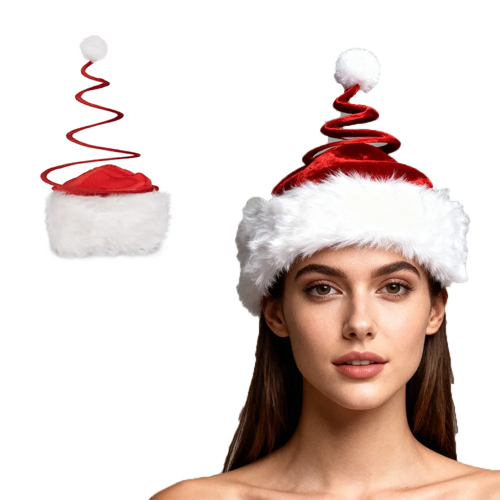 PESENAR スプリングサンタコスチュームハット - ベルベットレッド、フェイクファーのトリムとスプリング付き、調節可能なフィット感、アクセサリー
