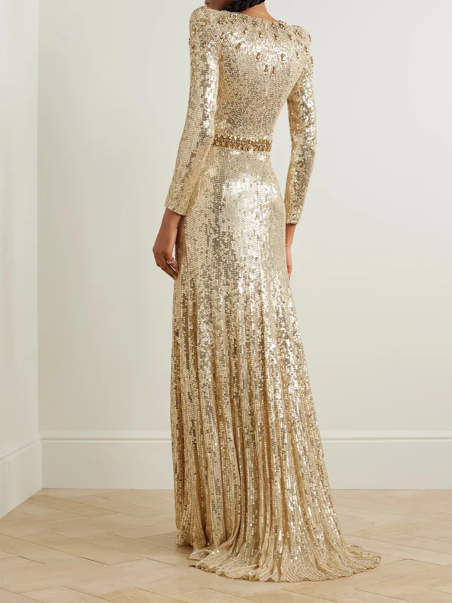 Glitter Prom Dress Graceful Evening Dresses For Women 2024 Full Sleeves Ball Gowns Shiny Sequin Robes Vestidos De Gala فساتين حف