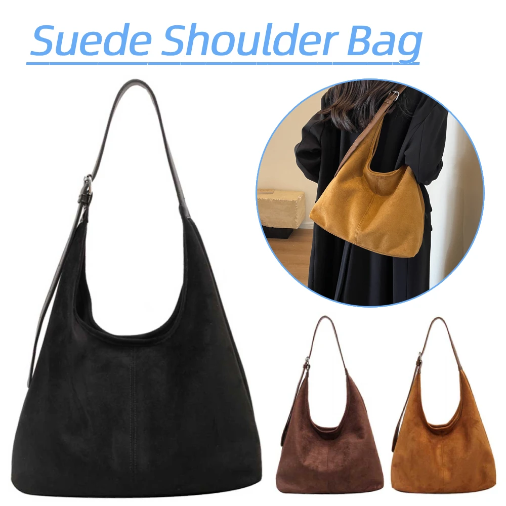 

Women Suede Shoulder Bag Stylish Crossbody Bag Large Capacity Retro Handbag Adjustable Strap Top Handle Bag Vintage Satchel Bag