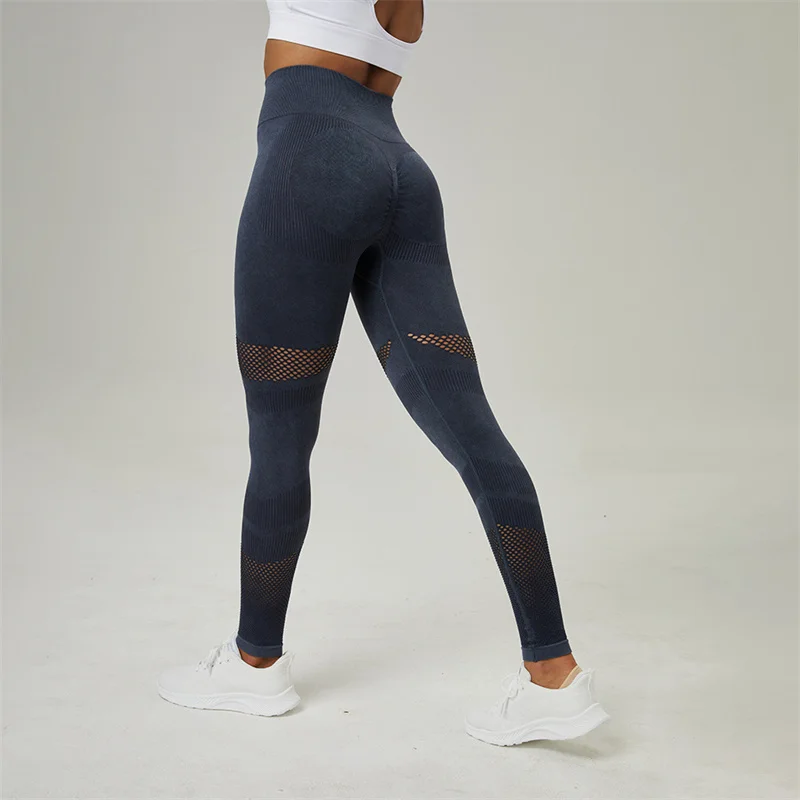 TRY TO BN Seamless Leggings Yoga Pants Washed Frosted Hollow Fitness Sports Women High Waist Leggings Workout Gym Clothing Tight