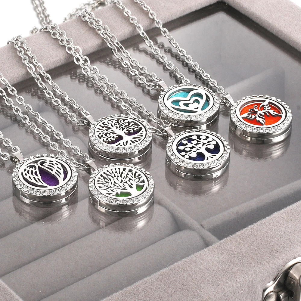 New Stainless Steel Alloy Fashion Aromatherapy Necklace Essential Oil Diffuser Perfume Locket Pendant Women Men Jewelry Gift