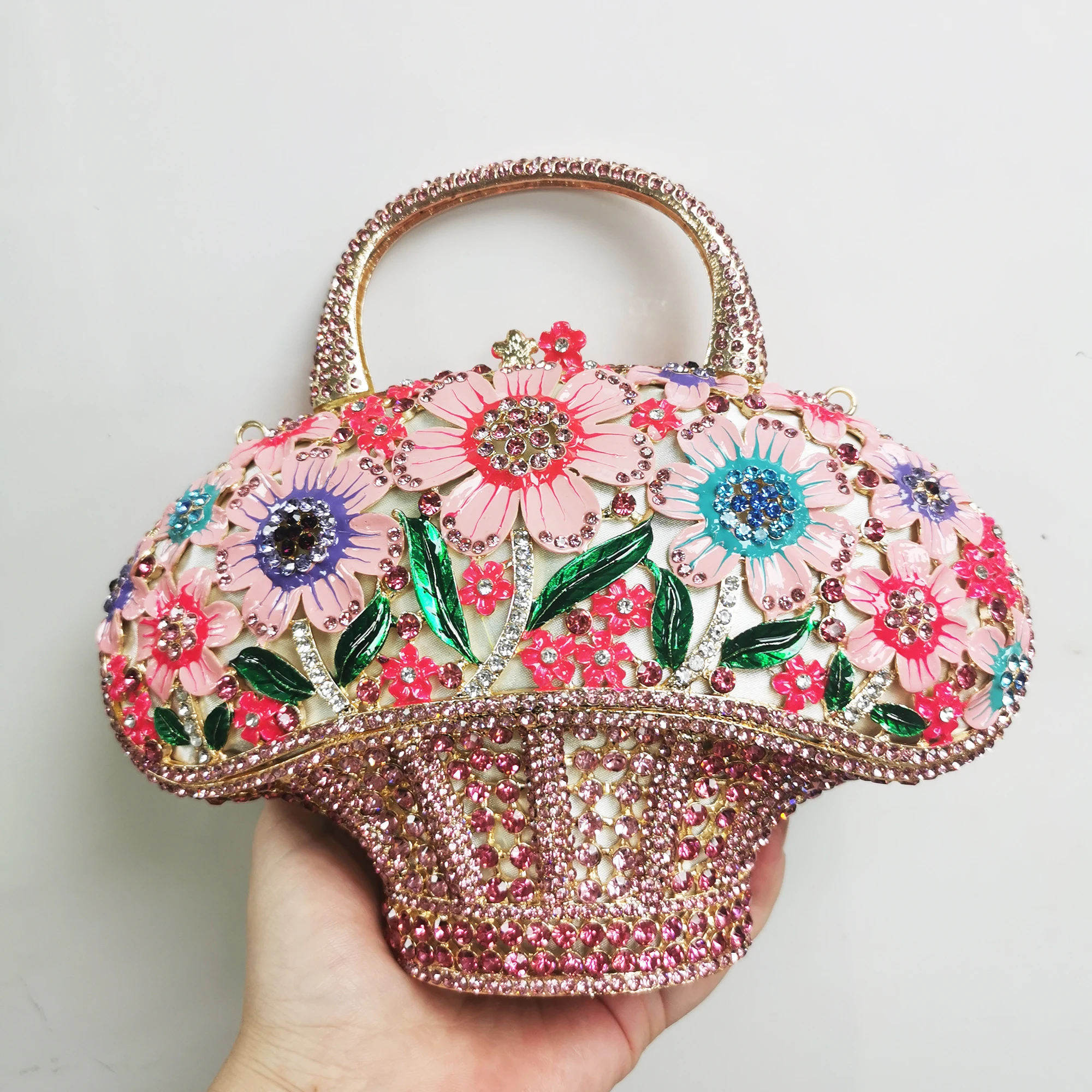 New Arrival Flower Leaves Basket Rhinestone Purse Luxury Diamond Women Evening Clutches Bag Crystal Wedding Bridal Cluch Handbag