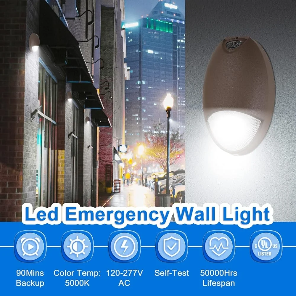Waterproof  Emergency Light with Battery Backup Photocell Sensor Self Test Diagnostics Commercial Outdoor Wall Fixture