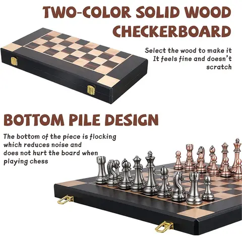 Avancerade schackpjäser i metall, 38 cm/15 tum, schackbräde i ebenholtsträ, hopfällbara klassiska spel för schackentusiaster 8 best sales schackpjäser i metall - №1