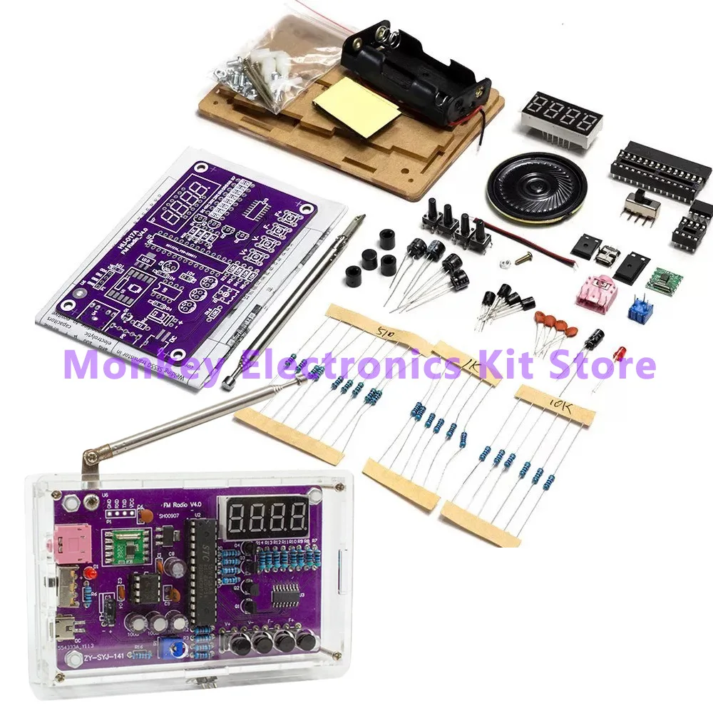 1Set HU-017A Multifunction Radio DIY Kit 87~108MHz FM Adjustable Radio DIY Module LED Digital Display Volume Adjustable