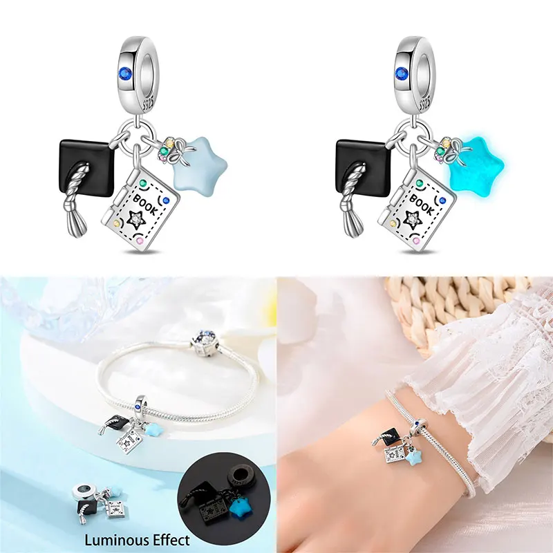 Fit Charms For Pandora Original Bracelets Graduation Season Bachelor Hat Owl 100% 925 Silver Jewelry Making For Women Gift