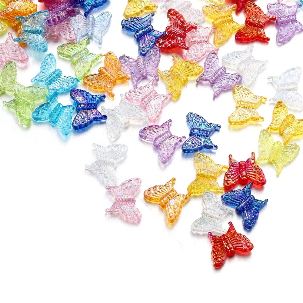 50 stücke Acryl Schmetterling ab Farbe Charms Perlen lose Spacer Perlen Armband Halskette für DIY Schmuck machen Suche Zubehör