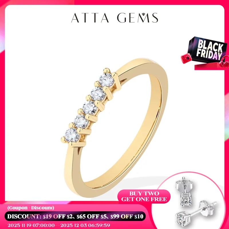 

ATTAGEMS 925 Sterling Silver Moissanite Rings DVVS1 Round Cut 2.0mm Stackble 18K Gold Plated Wdeding Ring for Women Fine Jewelry